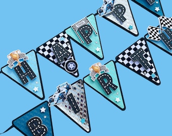 Racing Happy Birthday Banner, Car Theme Birthday, Racing Car Banner,  Race Car Party Decorations, Two Fast Banner
