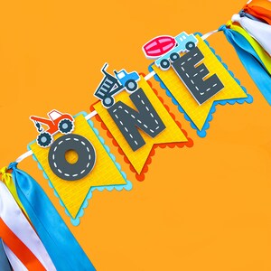 Construction ONE Banner, Truck Birthday Party, Trucks Birthday Banner, Construction Birthday Party, Construction Highchair Banner