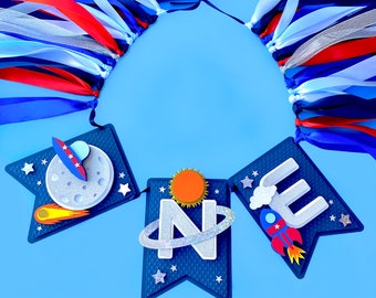 Pancarta espacial, Fiesta de cumpleaños espacial, Decoración de cumpleaños de astronauta, Pancarta para trona, Decoración de cumpleaños del espacio exterior, Primer viaje alrededor del sol