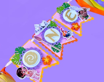 Guirnalda para trona de Moana, Cumpleaños de bebé Moana, Pancarta de cumpleaños de Moana, Primer cumpleaños de bebé Moana, Decoración para fiesta de Moana, Decoración de cumpleaños de Moana