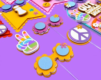 Groovy Cupcake Toppers, Hippie Cupcake Toppers, Retro Groovy Cupcake Toppers, Groovy Theme Party, Retro Cupcake Toppers, Groovy Party Decor