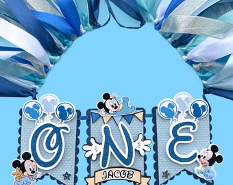 Guirnalda para trona de Baby Mickey, Guirnalda de cumpleaños de Mickey, Primer cumpleaños de Mickey, Guirnalda para trona de Mickey Disneyland, Guirnalda para bebé Mickey