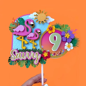 Flamingo Cake Topper, Tropical Birthday Party, Flamingo Birthday Party, Tropical Cake Topper, Tropical Party Decor, Flamingo Party Decor