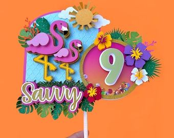 Flamingo Kuchen Topper, Tropische Geburtstagsparty, Flamingo-Geburtstagsfeier, Tropischer Kuchen Topper, Tropisches Partydekor, Flamingo Party Dekor