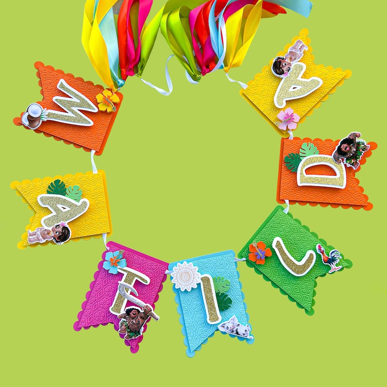 Banner de feliz cumpleaños de Moana, fiesta de cumpleaños de Moana, banner de cumpleaños de Moana, decoración de fiesta de Moana, decoración de cumpleaños de Moana imagen 3