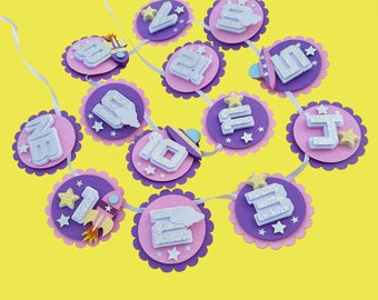 Girl Space Milestone Banner, Outer Space Monthly Photo Banner, Space Birthday Party, First Trip Around the Sun Photo Banner