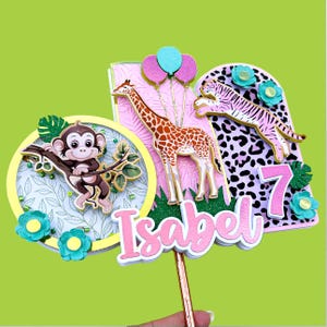 Safari Cake Topper, Wild Cake Topper, Safari Girl Cake Topper, Safari Girl Birthday, Pink Safari, Animal Print Cake Topper, Party Animal