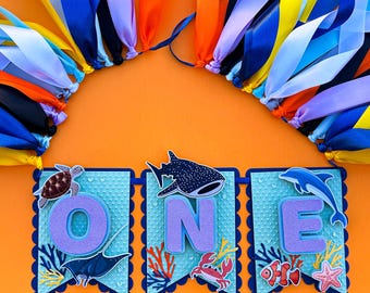 Under the Sea Highchair Banner, ONEder The Sea Birthday, Ocean First Birthday, Whale 1st Birthday, Ocean Birthday, Sea Animals Banner
