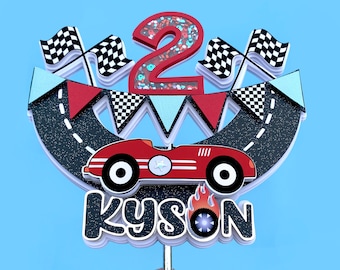Decorazione Per Torta Auto Da Corsa Con Semaforo E Bandiera - Topper Compleanno A Tema Sportivo - Multicolore