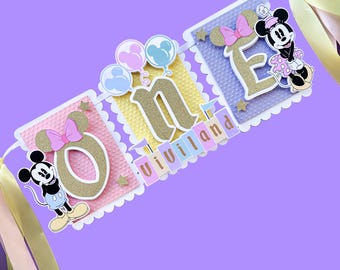 Minnie ONE Highchair Banner, Disneyland 1st Birthday Highchair Banner, Happiest Birthday On Earth Banner, Disneyland Highchair Banner