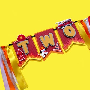 TWO Firetruck Highchair Banner, Fire Trucks Birthday, Fire Truck Party Decorations, Firetruck Birthday, Firetruck Party, Firetruck Highchair