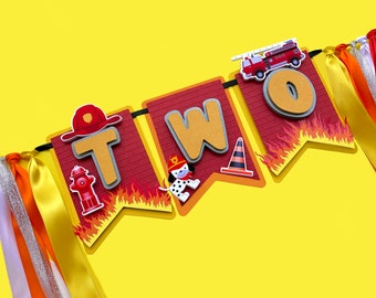 TWEE Brandweerwagen Kinderstoel Banner, Brandweerwagens Verjaardag, Brandweerwagen Feestdecoratie, Brandweerwagen Verjaardag, Brandweerwagen Partij, Brandweerwagen Kinderstoel