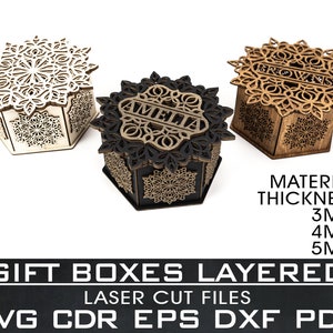 Gift Boxes with Personalization, Laser Cut file, SVG, EPS, DXF, cdr, pdf, Jeweler box, Vector file, Digital file, Plywood Case, Mandala Box