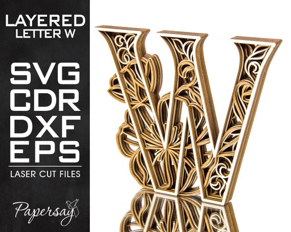 Layered Letter W Monogram W SVG EPS DXF cdr Multilayered | Etsy