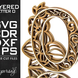 Layered Letter O, Monogram O, SVG, EPS, DXF, cdr, Multilayered Floral Alphabet, Laser Cut, File for Glowforge, Vector cut file, Digital file
