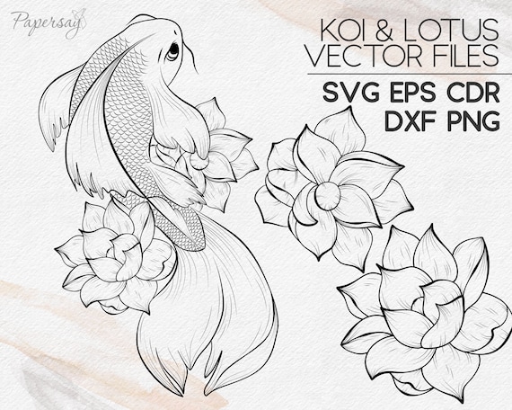Koi fish Lotus Vector Set SVG EPS CDR dxf png Flowers | Etsy