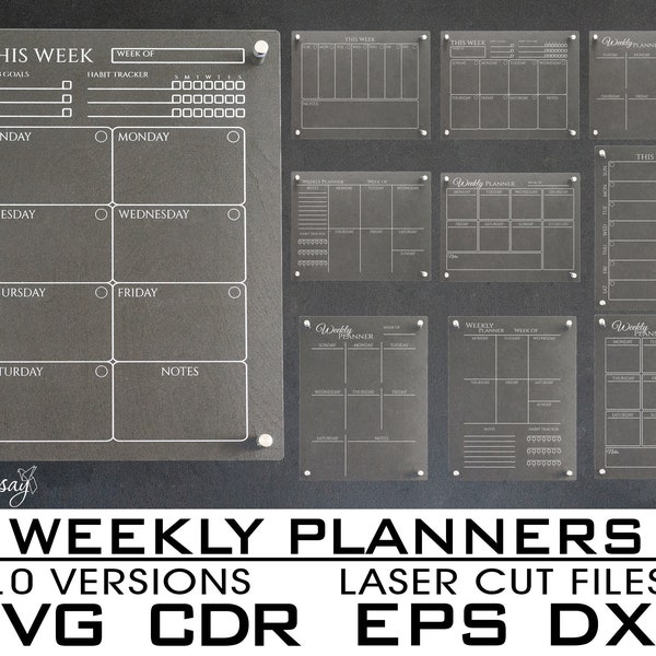Weekly Planners, 10 Versions, Digital files, SVG, EPS, CDR, dxf, pdf, Vector files, Laser cutting files, Printing files, Wall décor