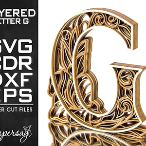 Layered Letter G, Monogram G, SVG, EPS, DXF, cdr, Multilayered Floral Alphabet, Laser Cut, File for Glowforge, Vector cut file, Digital file