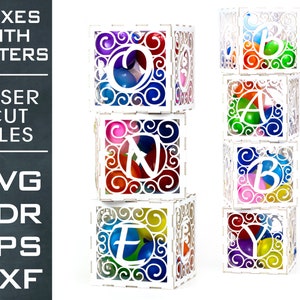 Boxes with Letters and Numbers, Laser Cut file, SVG, EPS, DXF, cdr, pdf, Alphabet box, Vector cut file, Digital file, 248x248mm, 9.75"x9.75"