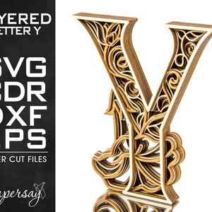 Layered Letter Y, Monogram Y, SVG, EPS, DXF, cdr, Multilayered Floral Alphabet, Laser Cut, File for Glowforge, Vector cut file, Digital file