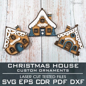 House Custom Ornament, Laser Cut file, Christmas Ornament, Gingerbread house, SVG, EPS, dxf, cdr, pdf, Laser cutter, Vector file, Digital