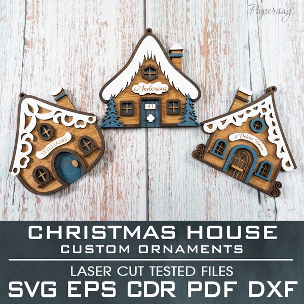 Huis aangepaste ornament, Laser Cut bestand, Kerst ornament, Peperkoek huis, SVG, EPS, dxf, cdr, pdf, Laser cutter, Vector bestand, Digitaal
