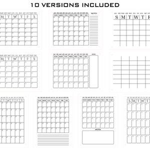 Monthly Planners, 10 Versions, Digital Files, SVG, EPS, CDR, Dxf, Pdf ...