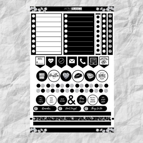 Printable Black and White Planner Stickers With Hearts, Kisses and ...