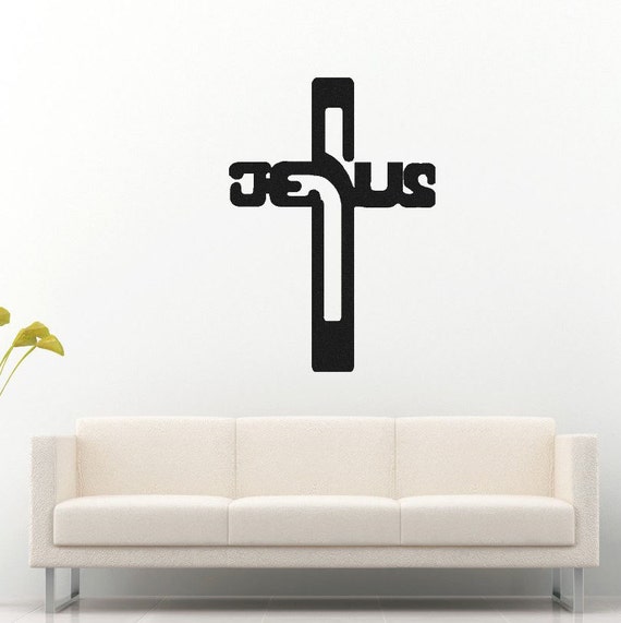 jesus cross vinyl wall decal christian decals jesus cross | etsy