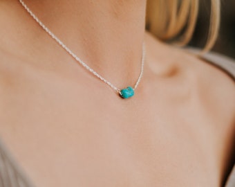 Taos // Turquoise Nugget Necklace // Sterling Silver Genuine Turquoise Dainty Necklace Choker