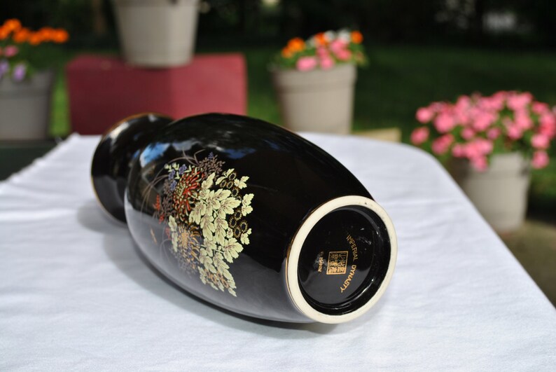 Imperial Dynasty Mann Japan Black Porcelain Vase 10 Etsy
