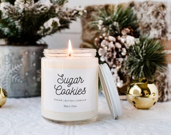 Christmas Decor Candles - Sugar Cookie Candle -8oz | Glass Jar | Christmas Candle Gift - Christmas Gift Ideas for women