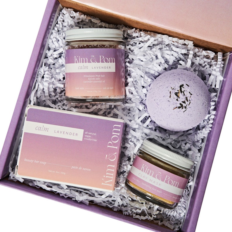 Lavender Spa Box Set, Birthday gifts for wife from husband, Spa Gift set, All Natural Vegan Gift, Self Care Kit, Mother's Day gift for wife image 1