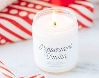 Peppermint Vanilla Candle, Eco friendly Soy Candle, Premium Handmade Candle, Holiday Season