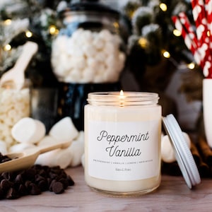 Peppermint Vanilla Candle, Made in Canada, Christmas Gifts for coworkers