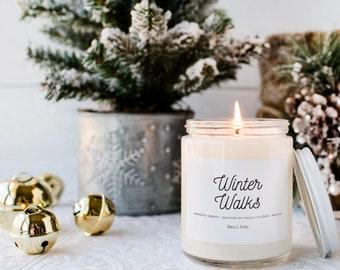 Christmas Decor Candles - Winter Walks Candle -8oz | Cotton Wick | Glass Jar | Christmas Candle Gift - Christmas Gift Ideas for men