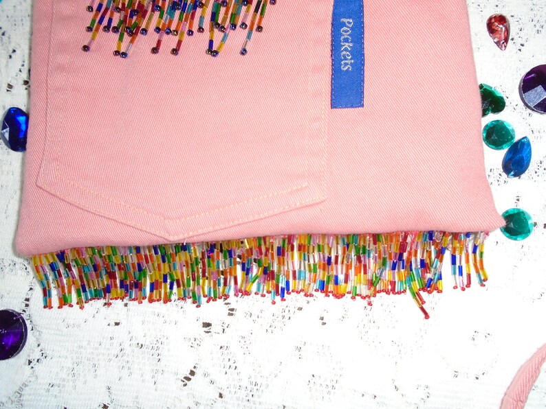 Beaded Fringe on Coral denim
