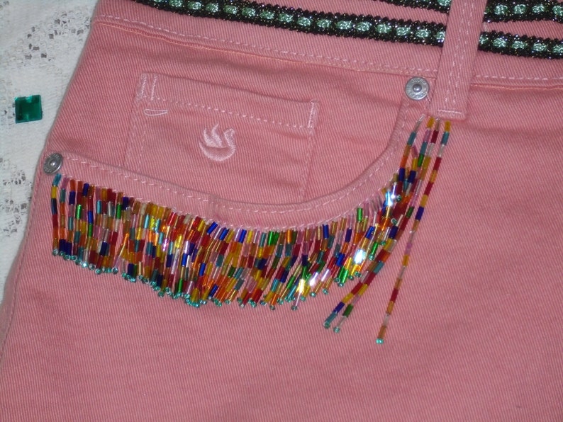 Beaded Fringe on Coral denim