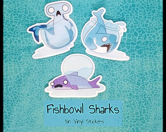 Fishbowl Shark 3in Vinyl Stickers