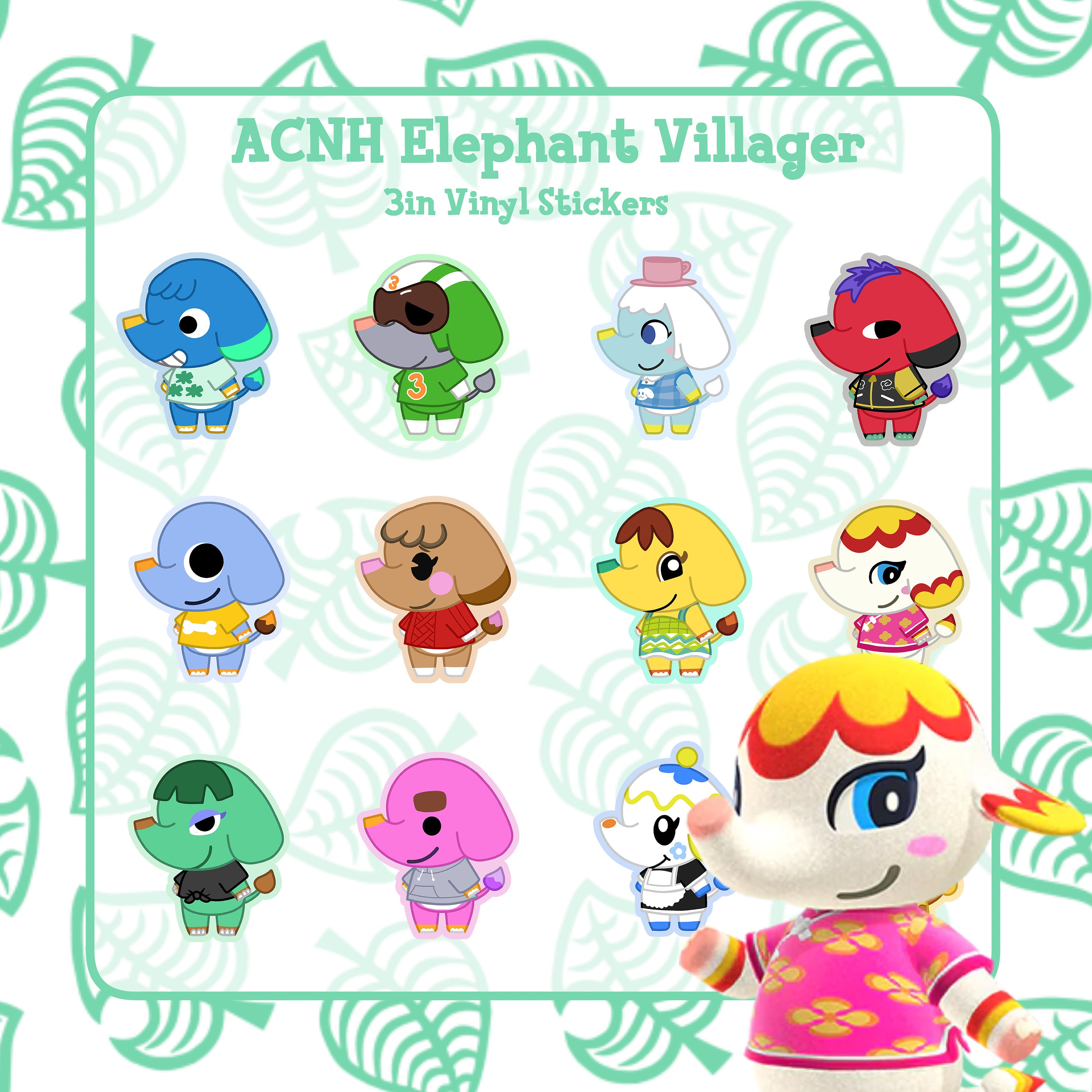 Anthropomorphic Elephant Villager 3in Vinyl Stickers