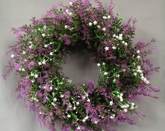 SPRING PROMO! Artificial Lavender / Heather Meadow Flower Decoration Door Wreath - Large