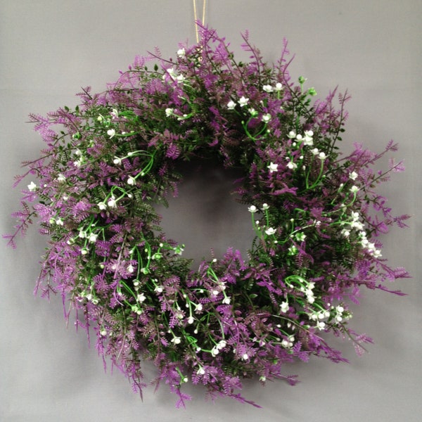 SPRING PROMO! Artificial Lavender / Heather Meadow Flower Decoration Door Wreath - Large