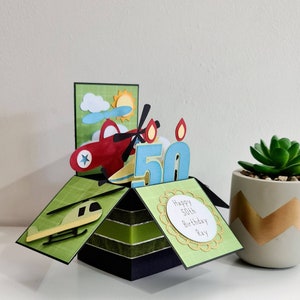 Carte d'anniversaire personnalisée avions et hélicoptères pop-up, carte boîte d'avions