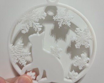 3D Printed Christmas Cat Baubles with Snowflakes