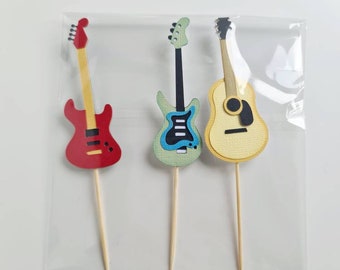 Adornos de guitarra para cumpleaños, adornos de guitarra para tartas, cupcakes de guitarra, accesorios para aplastar tartas