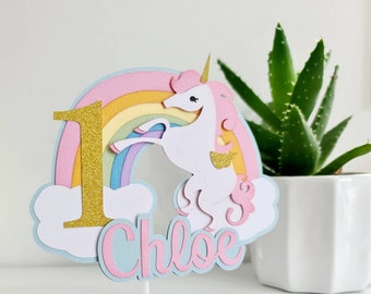 Handmade Unicorn Cake Topper with Personalised Name and Age