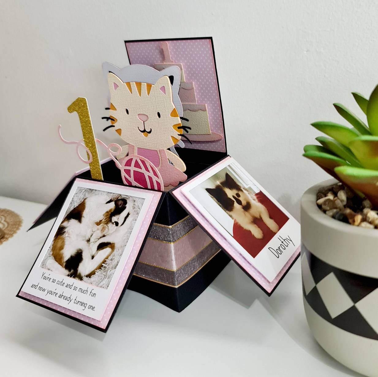 Kitten Pop up Box Card, Cute Cats Box Card, First Birthday Kitten Card ...