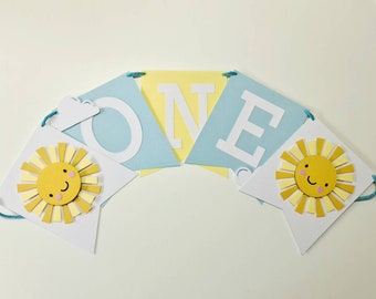 Banderines Sunshine One, banderines You Are My Sunshine, decoración de pared azul para primer cumpleaños, banderines para trona, accesorios para tartas smash