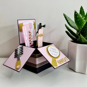 Biglietto pop-up personalizzato per parrucchieri, biglietto di compleanno unico per parrucchieri