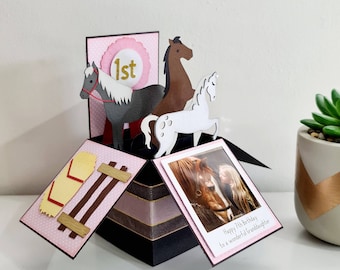 Personalised Horse Birthday Card, Pop Up Horse Box Card